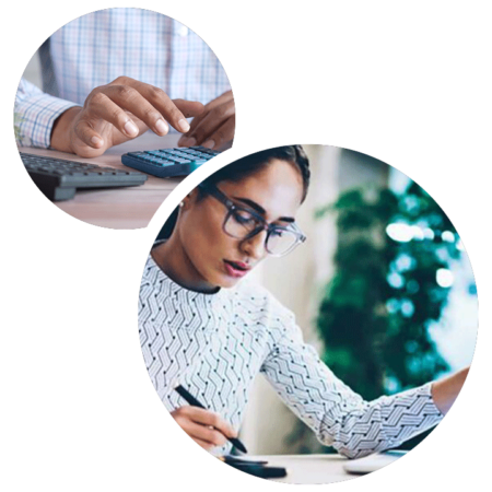 Bubble Image Of Both A Calculator And Woman Calculating. Used On CPL Accounts.