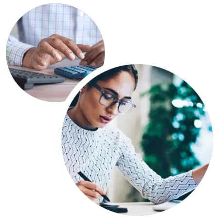 Bubble Image Of Both A Calculator And Woman Calculating. Used On CPL Accounts.